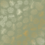 Sheet of single-sided paper with gold foil embossing, pattern Golden Tropical Leaves Olive, 12"x12"