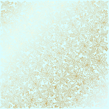 Sheet of single-sided paper with gold foil embossing, pattern Golden Poinsettia Mint, 12"x12"