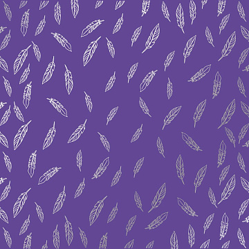 Sheet of single-sided paper embossed with silver foil, pattern Silver Feather, color Lavender 12"x12" 