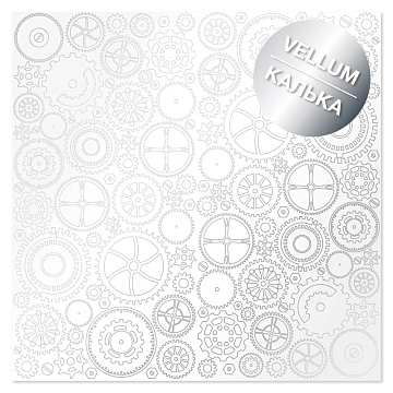 Silver foiled vellum sheet, pattern Silver Gears 29.7cm x 30.5cm