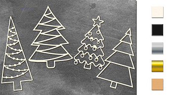 Chipboard embellishments set, Christmas trees  #648