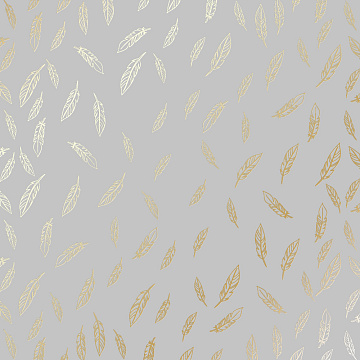 Sheet of single-sided paper with gold foil embossing, pattern Golden Feather Gray, 12"x12"
