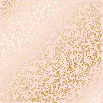 Einseitig bedruckter Papierbogen mit Goldfolienprägung, Muster "Goldene Schmetterlinge Pfirsich"