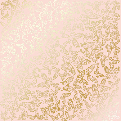 лист односторонней бумаги с фольгированием, дизайн golden butterflies peach, 30,5см х 30,5см