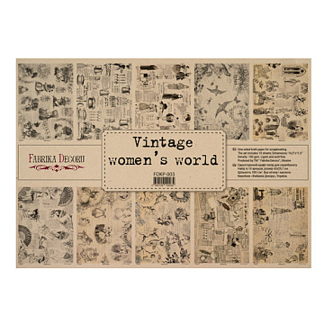 Set of one-sided kraft paper for scrapbooking Vintage women's world 16,5’’x11,5’’, 10 sheets