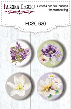 Set of 4pcs flair buttons for scrabooking, Floral Sentiments, #620