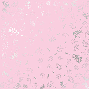 Sheet of single-sided paper embossed with silver foil, pattern Silver Dill Pink 12"x12"