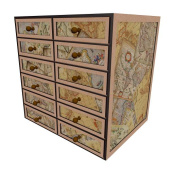 Настольный органайзер на 12 ящичков, для канцелярии, аксессаров, принадлежностей, Дизайн: Карта мира на МДФ Настольный органайзер на 12 ящичков, для канцелярии, аксессаров, принадлежностей, Дизайн: Карта мира на МДФ