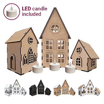 Set of Blanks for decorating "Houses" with LED candle included, #347