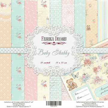 Double-sided scrapbooking paper set Baby Shabby 6"x6", 10 sheets
