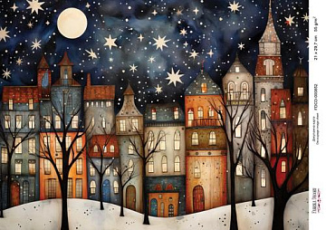 Decoupage card «Christmas houses-01» #000852, 21cm x 29,7cm