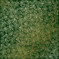 Sheet of single-sided paper embossed by golden foil "Golden Rose leaves, color Green aquarelle"