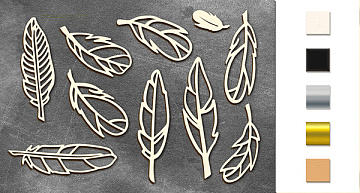 Chipboard embellishments set,  "Feathers 2" #048