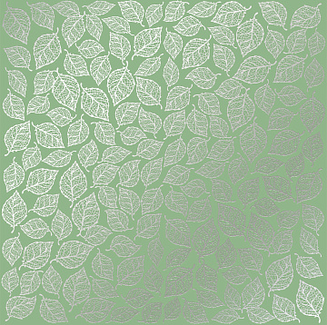 Sheet of single-sided paper embossed with silver foil, pattern Silver Leaves mini, color Avocado 12"x12" 