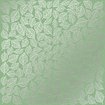 Sheet of single-sided paper embossed with silver foil, pattern Silver Leaves mini, color Avocado 12"x12" 