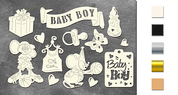 Chipboard embellishments set, My little mousy  boy #618