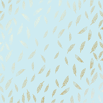 Sheet of single-sided paper with gold foil embossing, pattern Golden Feather Blue, 12"x12"
