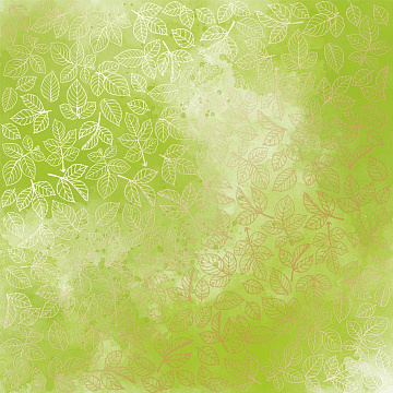 Sheet of single-sided paper with gold foil embossing, pattern "Golden Rose leaves, color Light green watercolor