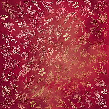 Sheet of single-sided paper with gold foil embossing, pattern "Golden Branches, color Burgundy aquarelle"