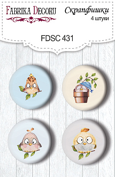 Set mit 4 Flair-Knöpfen für Scrapbooking Cutie Sparrow Boy #431