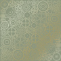 Sheet of single-sided paper with gold foil embossing, pattern Golden Gears Olive, 12"x12" 