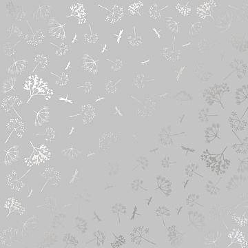 Sheet of single-sided paper embossed with silver foil, pattern Silver Dill Gray 12"x12"