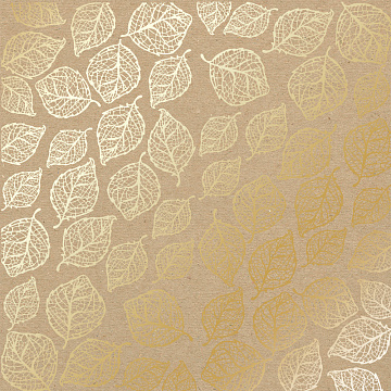 Sheet of single-sided paper with gold foil embossing, pattern Golden Delicate Leaves Kraft, 12"x12"