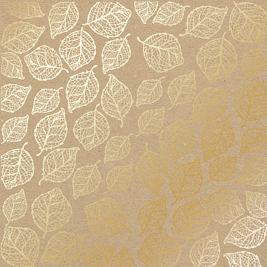 лист односторонней бумаги с фольгированием, дизайн golden delicate leaves kraft, 30,5см х 30,5см