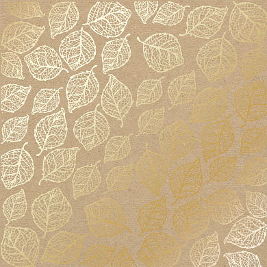 лист односторонней бумаги с фольгированием, дизайн golden delicate leaves kraft, 30,5см х 30,5см