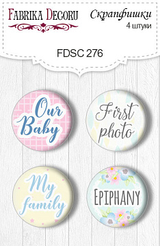 Set mit 4 Flair-Buttons zum Scrapbooking von „Puffy Fluffy Girl“ EN #276