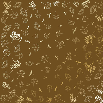 Sheet of single-sided paper with gold foil embossing, pattern Golden Dill, color Milk chocolate, 12"x12"