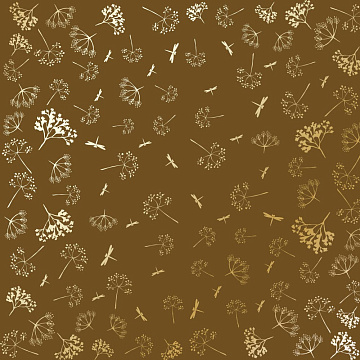 Sheet of single-sided paper with gold foil embossing, pattern Golden Dill, color Milk chocolate, 12"x12"