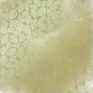 лист односторонней бумаги с фольгированием, дизайн golden leaves mini, color olive watercolor, 30,5см х 30,5см