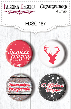 Set mit 4 Stk. Flair Buttons zum Scrapbooking "Weihnachtsmärchen" RU #187