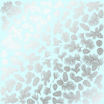 Sheet of single-sided paper embossed with silver foil, pattern Silver Pine cones Mint 12"x12" 