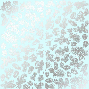 Einseitig bedrucktes Blatt Papier mit Silberfolie, Muster Silber Tannenzapfen Mint 12"x12"