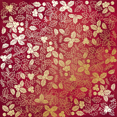 лист односторонней бумаги с фольгированием, дизайн golden winterberries burgundy aquarelle, 30,5см х 30,5см