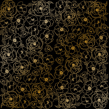 Sheet of single-sided paper with gold foil embossing, pattern Golden Pion Black, 12"x12"