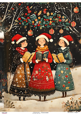 Decoupage Card "Girls Singing Carols", #0861, 29.7x42cm