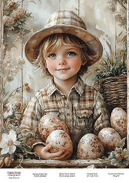 Decoupage card «Boy with Easter eggs-04» #000909, 21cm x 29,7cm
