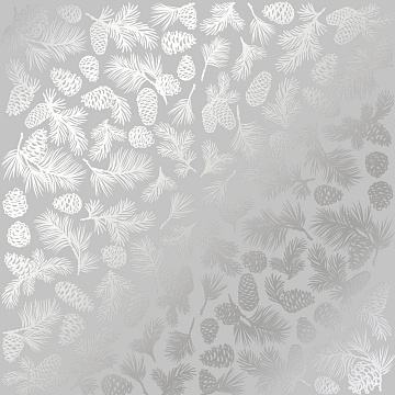 Sheet of single-sided paper embossed with silver foil, pattern Silver Pine cones Gray 12"x12" 