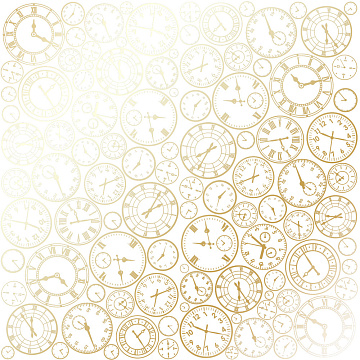 Sheet of single-sided paper with gold foil embossing, pattern "Golden Clocks White"