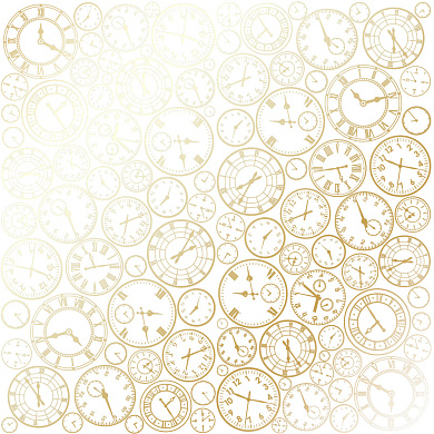 лист односторонней бумаги с фольгированием, дизайн golden clocks white, 30,5см х 30,5см