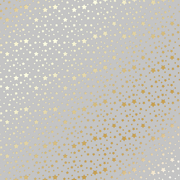 Sheet of single-sided paper with gold foil embossing, pattern Golden stars Grey, 12"x12"