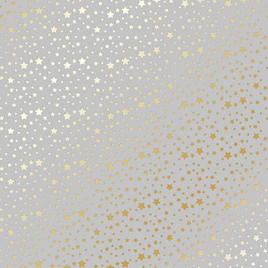 лист односторонней бумаги с фольгированием, дизайн golden stars gray, 30,5см х 30,5см