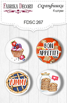 Set of 4pcs flair buttons for scrabooking "Soul Kitchen 1" EN #267