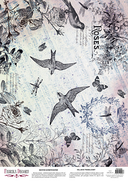 Arkusz kalki z nadrukiem, Deco Vellum, format A3 (11,7" х 16,5"), "Vintage Roses and birds"