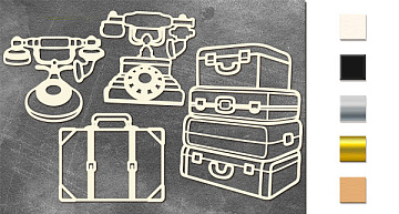 Chipboards set Vintage phones and suitcases  #670