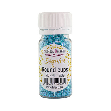 Sequins Round cups, blue with iridescent nacre, #308
