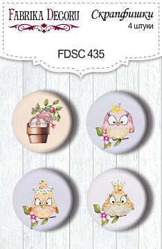 Set mit 4 Flair-Knöpfen für Scrapbooking Cutie Sparrow Girl #435